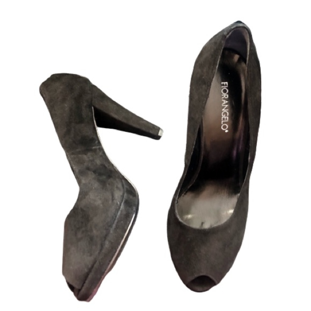 NEW Fiorangelo Black Suede Leather Peeptoe Pump 38
